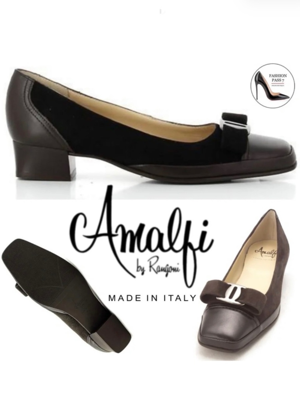 Amalfi by Rangoni Mambo Brown Leather Suede Square Toe Pump Block Heel Shoes 7.5